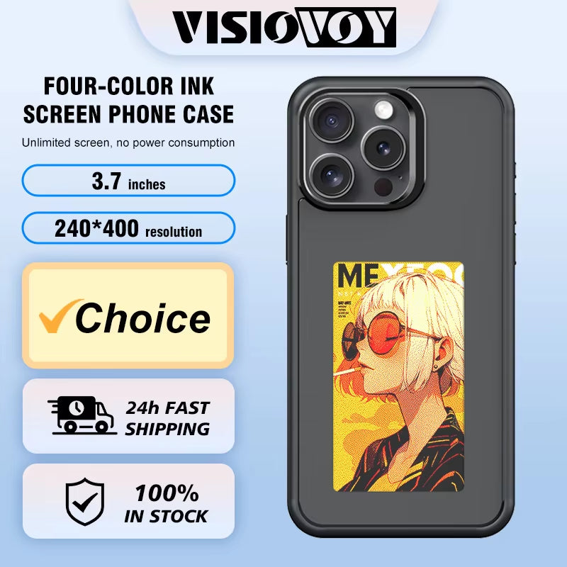 NFC Function Smart Phone Case for Iphone 16 15 14 13 Pro Max E Ink 4 Color Screen DIY Fashion Phone Cover Maquillaje New Funda