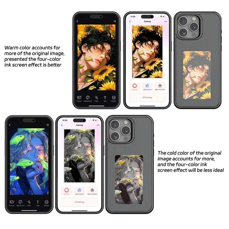 NFC Function Smart Phone Case for Iphone 16 15 14 13 Pro Max E Ink 4 Color Screen DIY Fashion Phone Cover Maquillaje New Funda